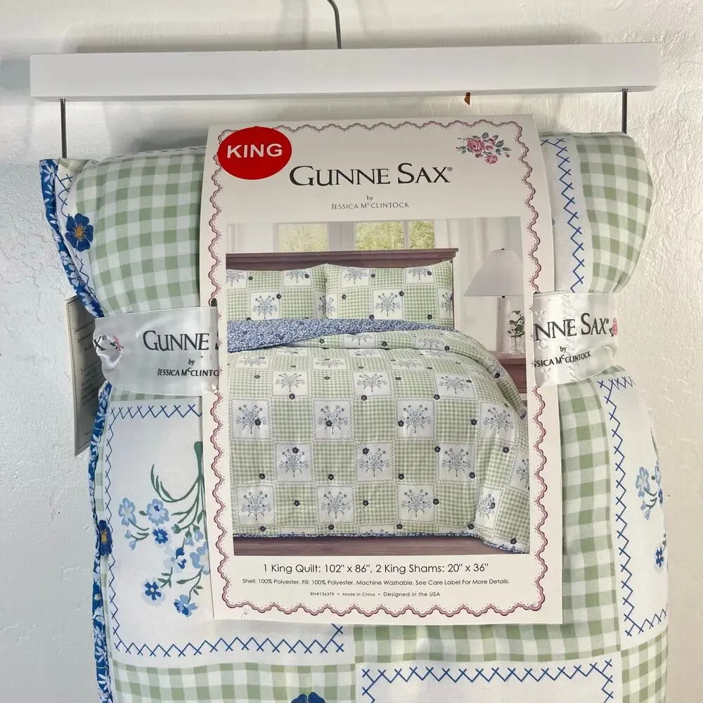 Gunne Sax by Jessica McClintock King Size Reversible Quilt Set 3pc Floral NEW